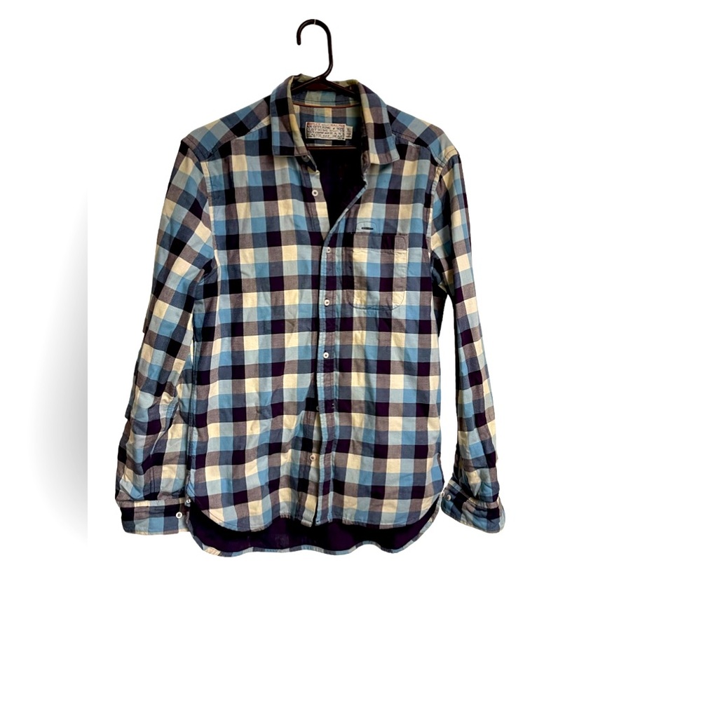 Shipley & Halmos Plaid Flannel Shirt Long Sleeve Button down Blue/Brown Lg